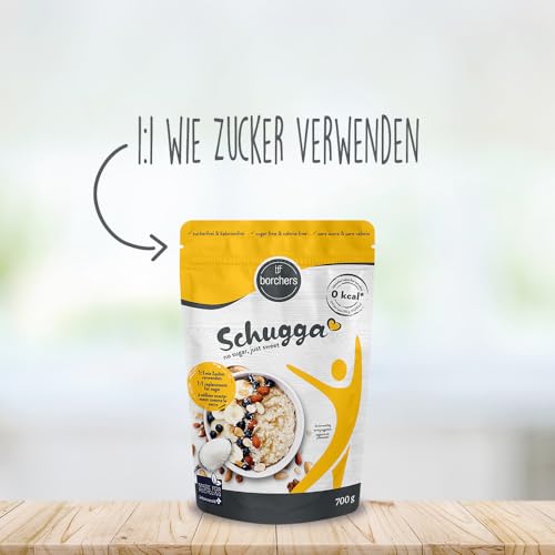 borchers Schugga 700 g | Fara zahar, doar dulce | geanta XXL | Eritritol cu îndulcitor cristalin de sucraloză | Alternativa zahărului | Îndulcitor | Fără calorii | 0,7 kg
