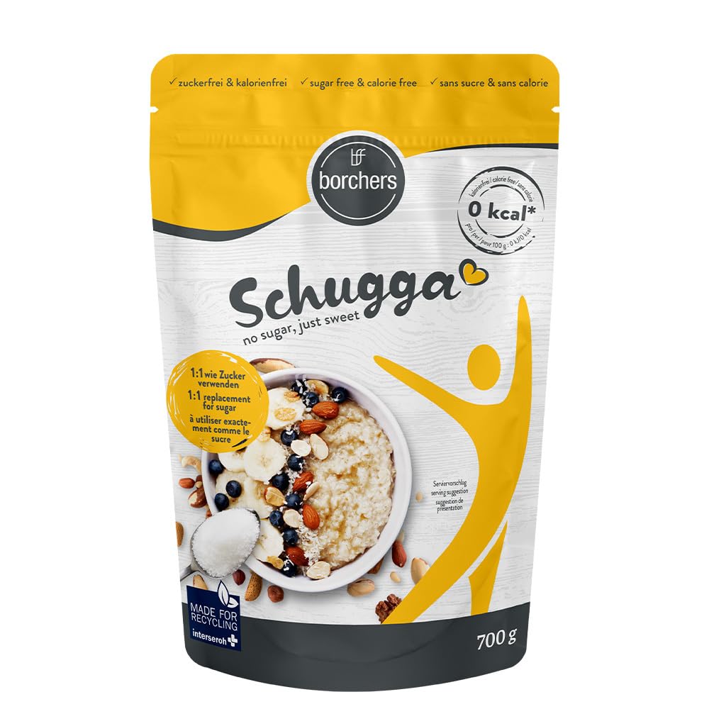 borchers Schugga 700 g | Fara zahar, doar dulce | geanta XXL | Eritritol cu îndulcitor cristalin de sucraloză | Alternativa zahărului | Îndulcitor | Fără calorii | 0,7 kg