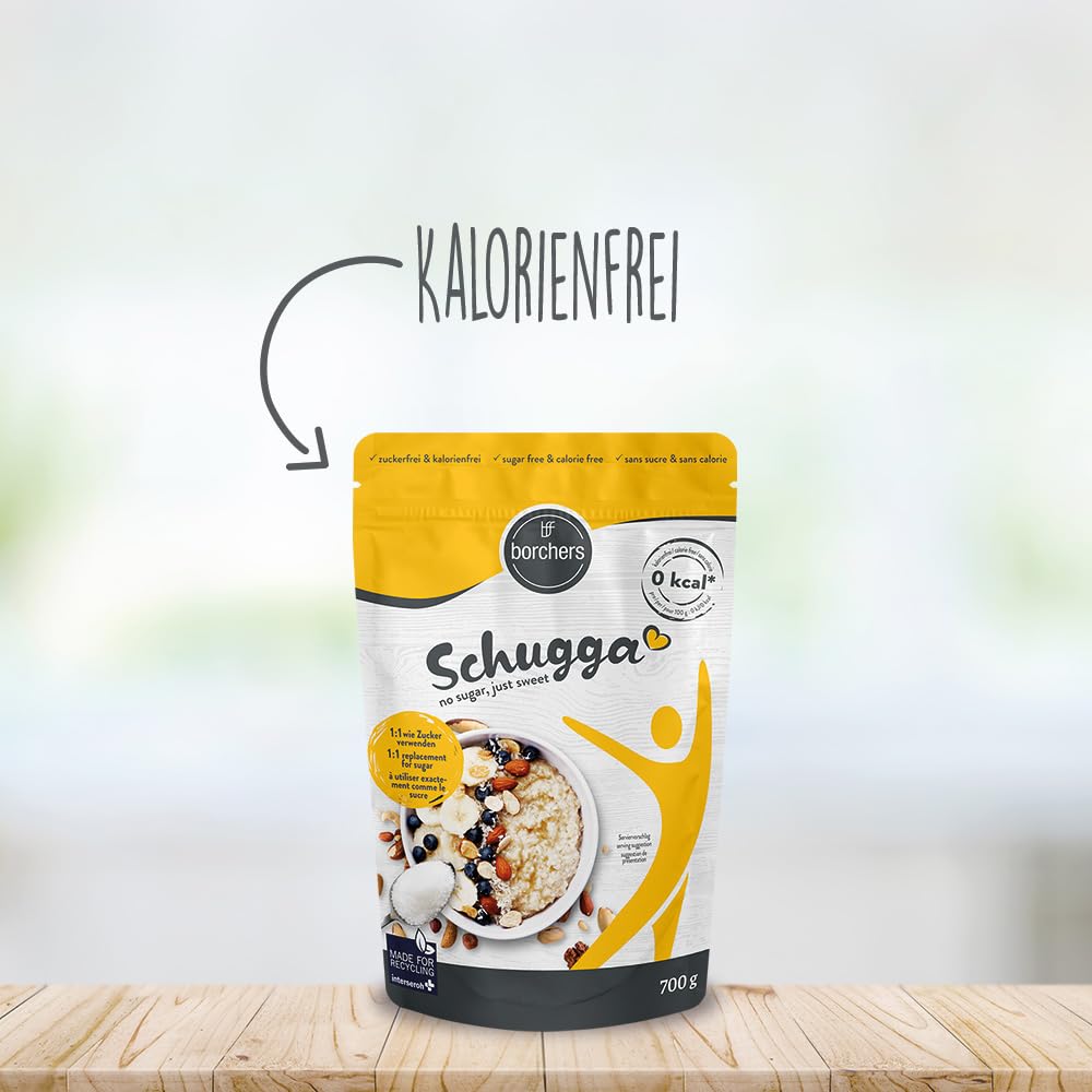 borchers Schugga 700 g | Fara zahar, doar dulce | geanta XXL | Eritritol cu îndulcitor cristalin de sucraloză | Alternativa zahărului | Îndulcitor | Fără calorii | 0,7 kg