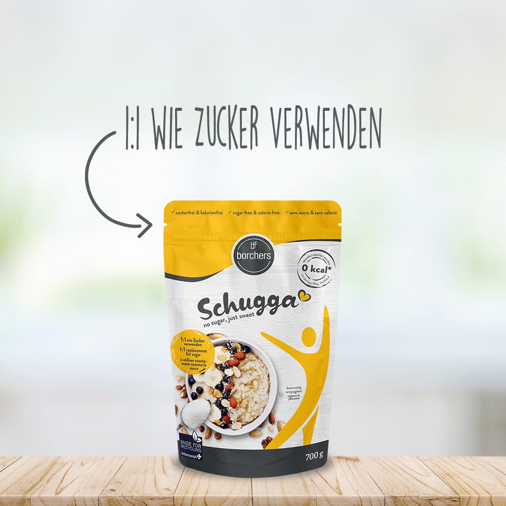 borchers Schugga 700 g | Fara zahar, doar dulce | geanta XXL | Eritritol cu îndulcitor cristalin de sucraloză | Alternativa zahărului | Îndulcitor | Fără calorii | 0,7 kg
