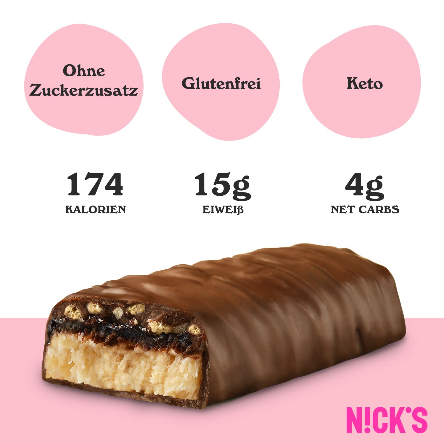 Nicks proteinstangblanding, keto proteinbarer lavkarbo snacks uten tilsatt sukker, glutenfri | 15g protein med kollagen (9 proteinstenger x 50g)