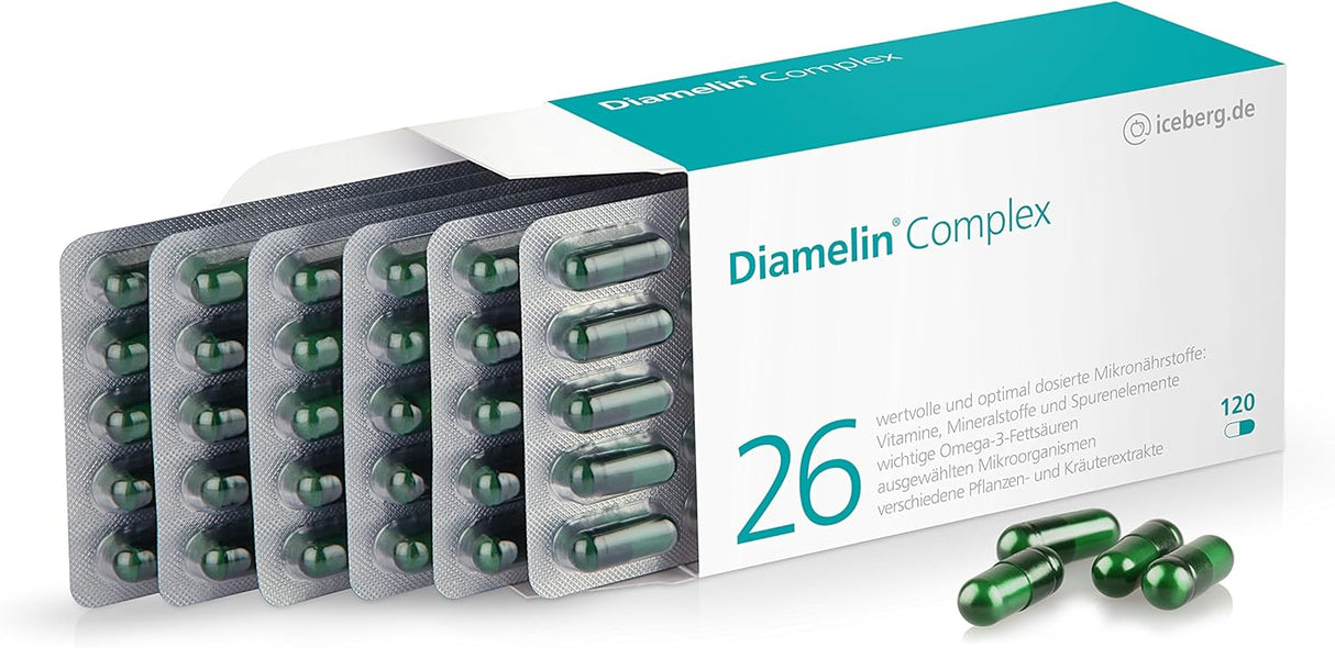 Diamelin Complex - dietary supplement for a normal blood sugar level with chromium also suitable for diabetics - 26 vitamins and micronutrients such as OPC, cinnamon, ginger, important intestinal bacteria