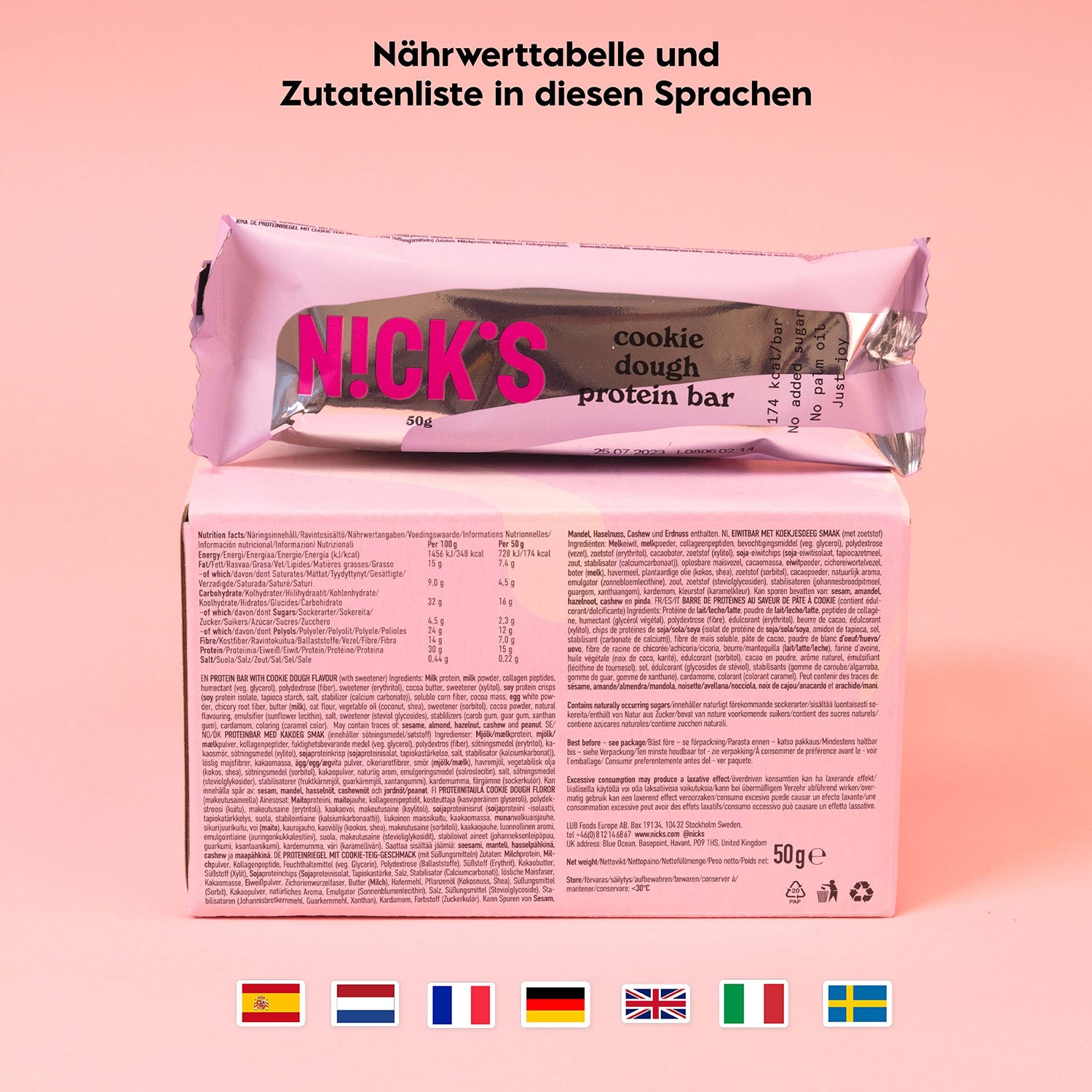 Nicks proteinstangblanding, keto proteinbarer lavkarbo snacks uten tilsatt sukker, glutenfri | 15g protein med kollagen (9 proteinstenger x 50g)