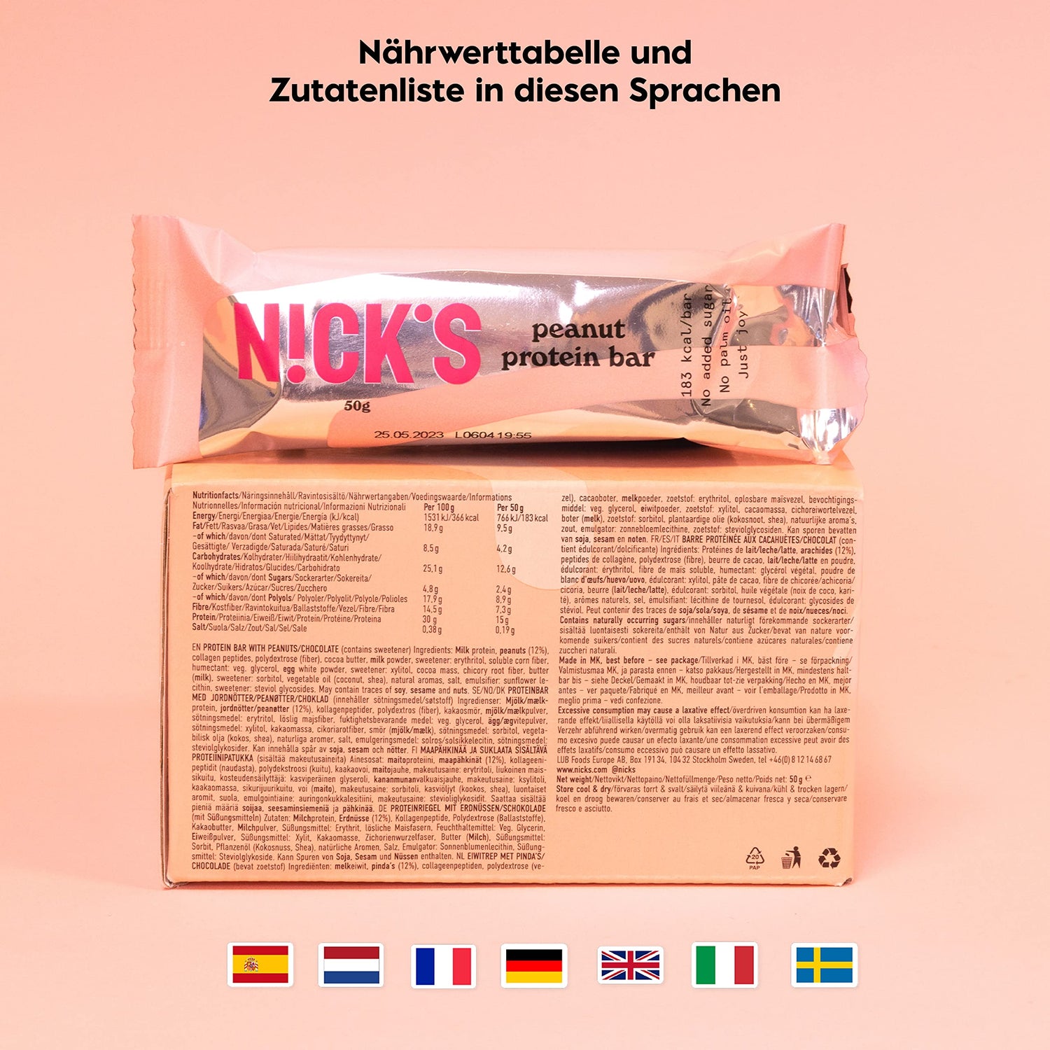 Nicks proteinstangblanding, keto proteinbarer lavkarbo snacks uten tilsatt sukker, glutenfri | 15g protein med kollagen (9 proteinstenger x 50g)
