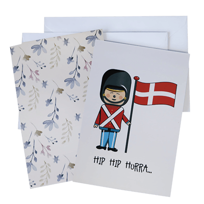 KORT MED KUVERT 15X10 CM 4 STK SOLDAT OG BLOMSTER