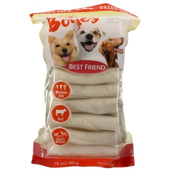 Migliore amico ossa bigbite che masticano rotolo bianco 12 cm, pacchetto da 18