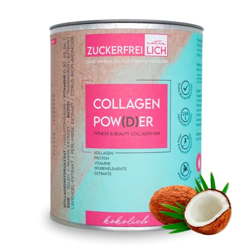 Zuckerfreilich Collagen Pulver Kokos 240g Ohn Zucker, Kollagen MIT Vitaminen, Zuckerfraies Protein und Spurenelement, Hochdosiert MIT 7000 mg Kollagenhydrolysat Pro Portion