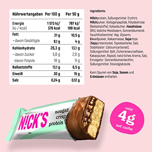 Nicks protein bar mix, keto protein bars låga kolhydrat snacks utan tillsatt socker, glutenfri | 15g protein med kollagen (9 proteinstänger x 50 g)