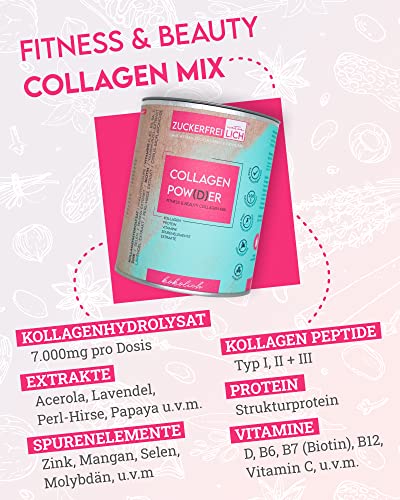 Zuckerfreilich Collagen Pulver Kokos 240g Ohne Zucker, Kollagen MIT Vitaminen, Zuckerfreies Protein und SpurenElementen, Hochdosiert MIT 7.000 mg Kollagenhydrolysat Pro Porsjon