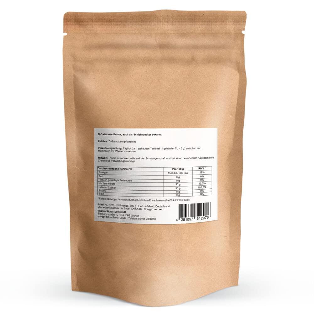 D-Galactose powder 300 g - "mucilage sugar" - from plant fermentation - vegan - ideal for diabetics - highest possible quality & purity (99%) - without additives