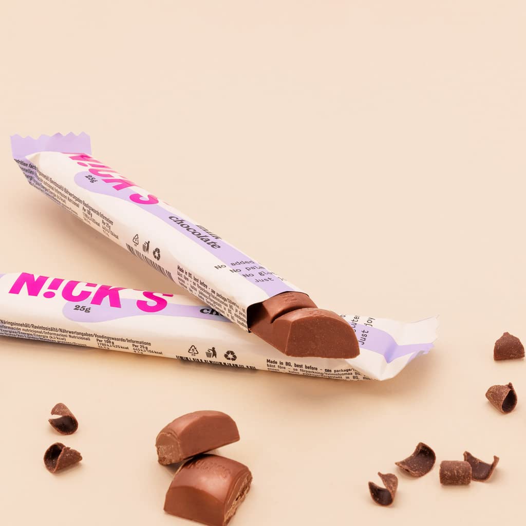 Nicks Milk Chocolate Keto Bar senza zucchero aggiunto, 112 kcal, carboidrati netti da 3,4 g, dolci a basso contenuto di carboidrati, snack bar senza glutine (15x25g)