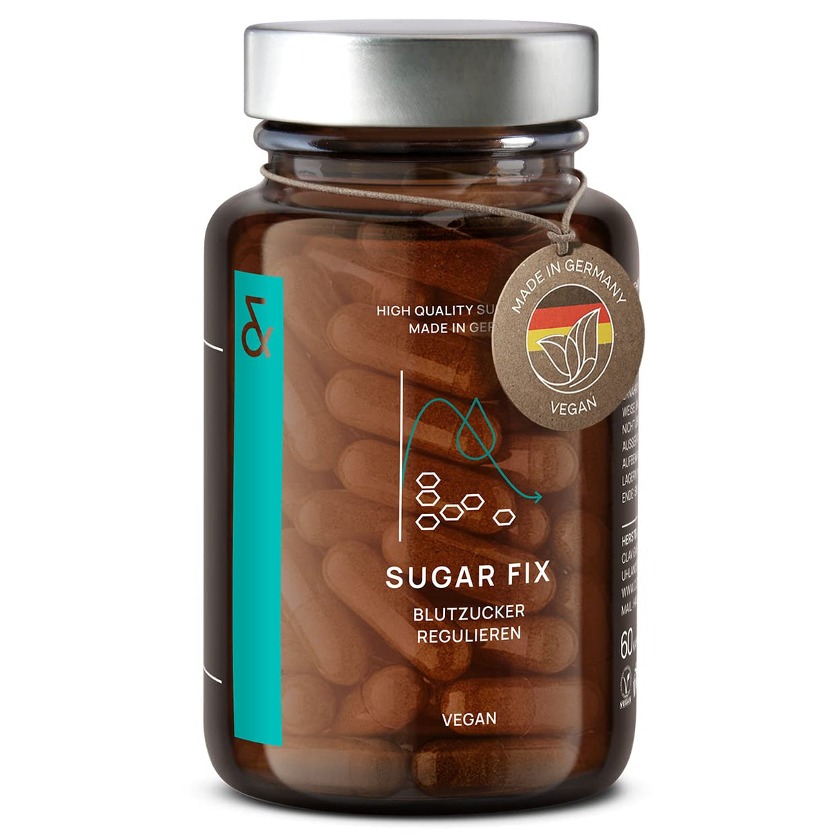 CLAV® N°9 SUGAR FIX - Cápsulas de canela con 400 mg de extracto de canela, 40 μg de cromo y 10 mg de zinc por dosis diaria más beta glucano, árbol de jambul y melón amargo - equilibrio de azúcar en sangre - 60 cápsulas - vegano