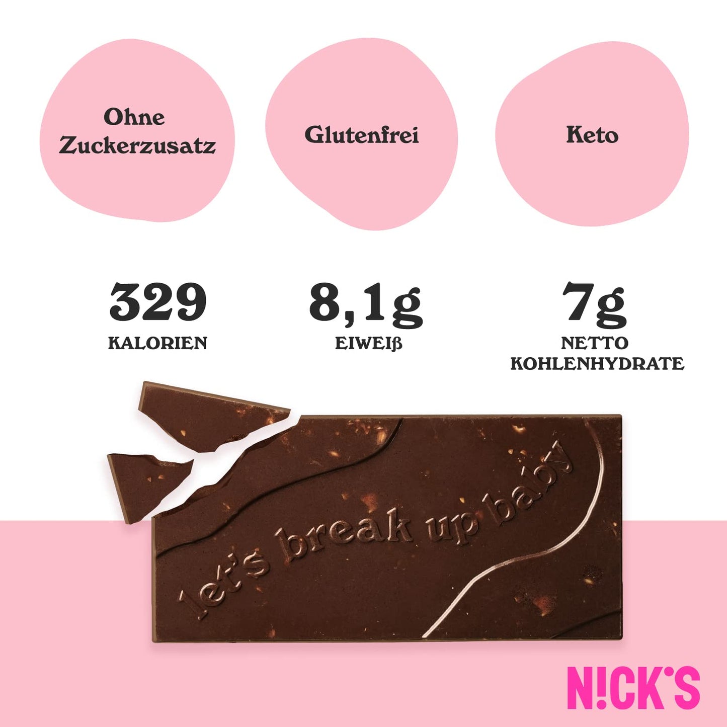 Las barras de chocolate Nicks se mezclan sin azúcar agregada, sin gluten, bajo en carbohidratos, sin aceite de palma, chocolates de ceto (3x75 g)