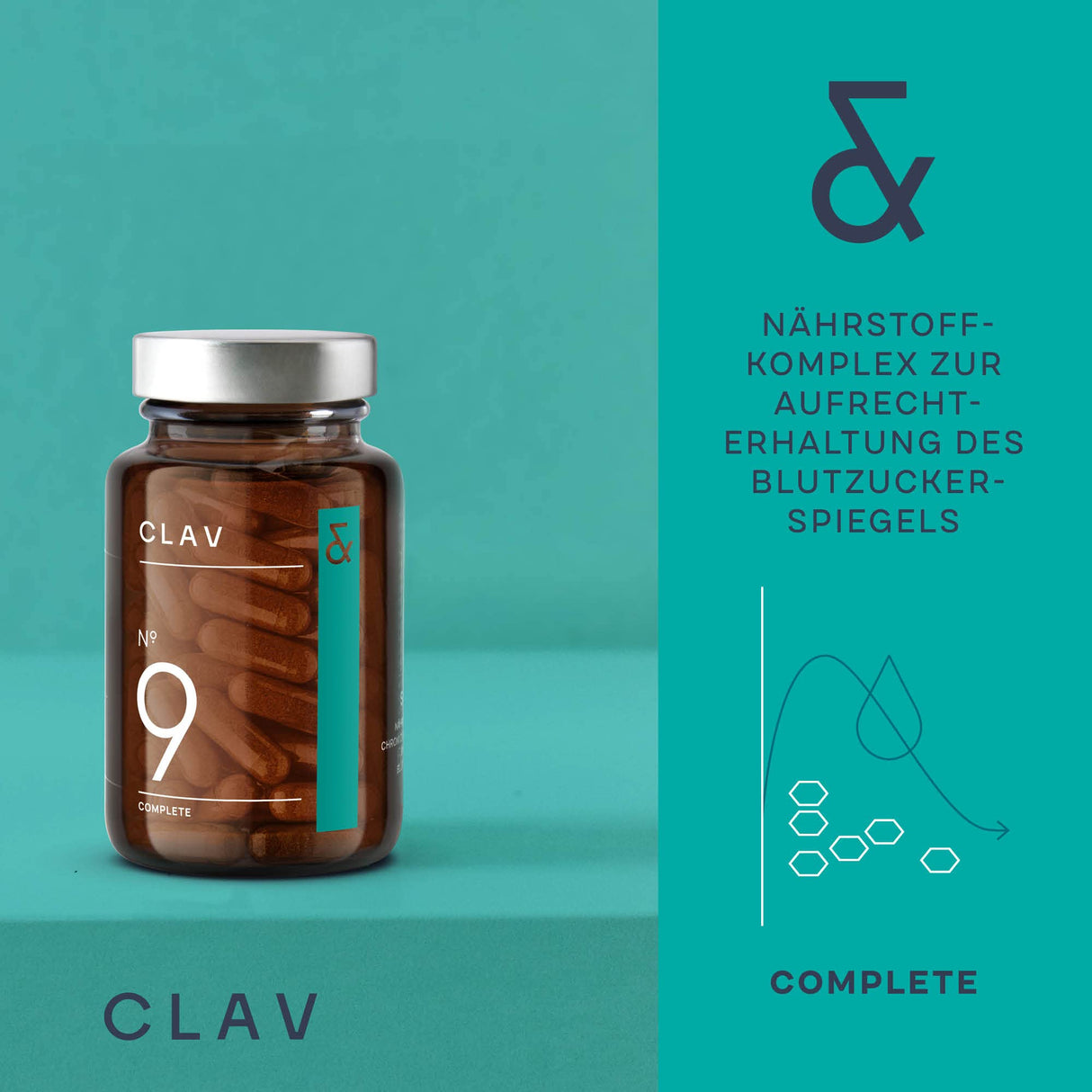 CLAV® N°9 SUGAR FIX – Zimtkapseln mit 400 mg Zimtextrakt, 40 μg Chrom & 10 mg Zink pro Tagesdosis plus Beta-Glucan, Jambulbaum und Bittermelone – Blutzuckerausgleich – 60 Kapseln – vegan