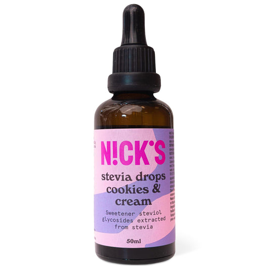 Nicks Stevia Liquid Cookies & Cream Flavor Drops (50 ml) Keto Sukkerfritt bord søtstoff uten kalorier, lavkarbo-sukkererstatning, søtningsmiddel, flytende søtningsmiddel, alternativ til sukker, søtningsmiddel med pipette