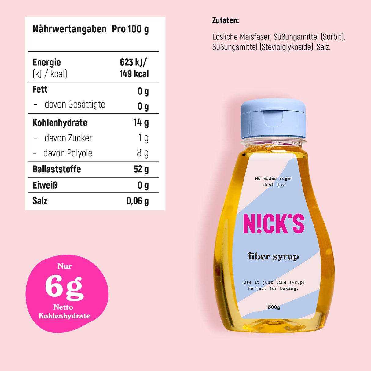 Nicks fiber sirap, högfiber naturlig keto sötningsmedel utan tillsatt socker, glutenfri, lågkolhydrat vegansk sockerersättning (300 g)