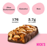 Nicks Keto Bar Almond Crunch, Vegan Chocolate Almond Nut Bar, 173 kalorier, 2,8 nettokolhydrater, inget tillsatt socker, glutenfri, lågkolhydrat godis (12x40g)