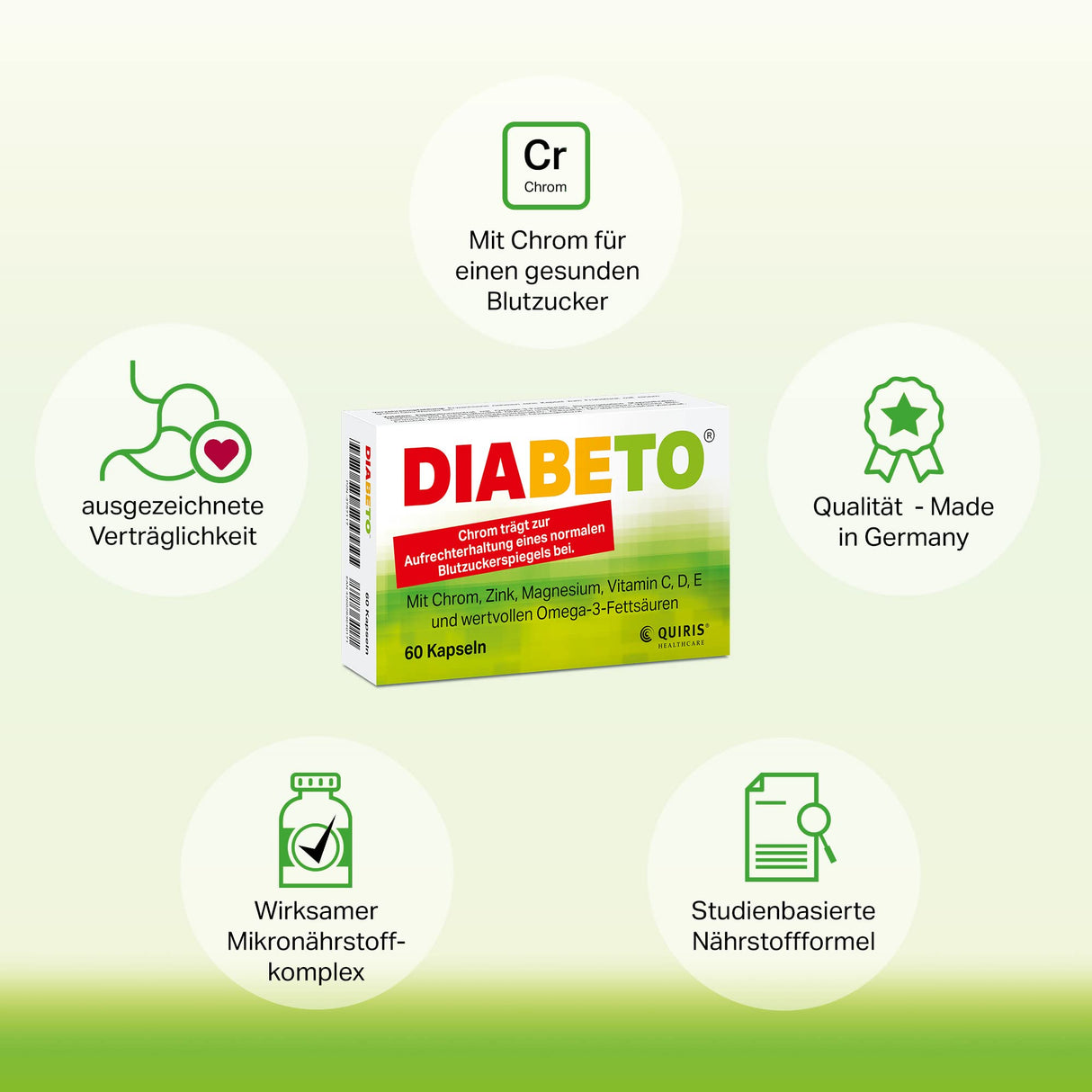 Diabeto, 60 de capsule, cu crom pentru a menține nivelul normal de zahăr din sânge