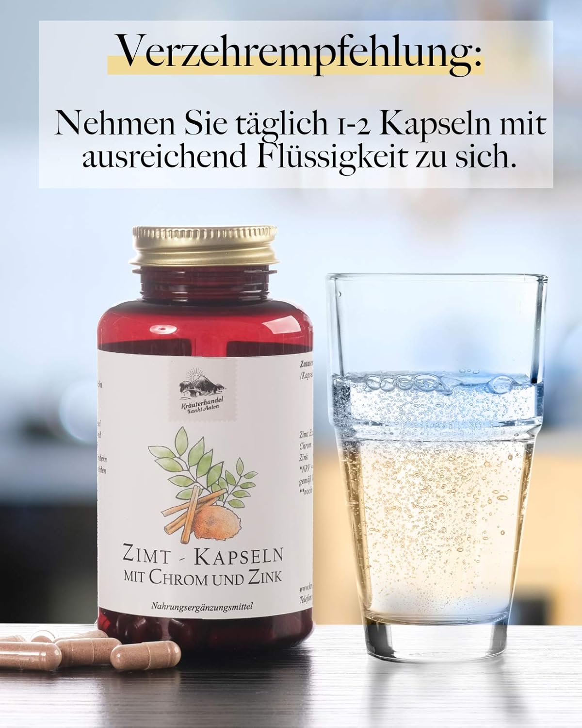 Kräuterhandel Sankt Anton - 180 Capsule di cannella - 400 mg Estratto di cannella Dose giornaliera - Alto dosaggio - Chromium - Zinco - qualità premium tedesca