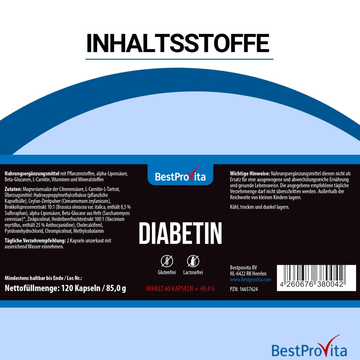 BestProvita diabetinkapslar (3 x 60 diabetinkapslar) - Naturligt multivitaminstöd för typ 2 -diabetes, sänkning av blodsocker och diabetes vitaminer