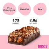 Nicks Keto Bar Almond Crunch, Vegan Chocolate Almond Nut Bar, 173 kalorier, 2,8 nettokolhydrater, inget tillsatt socker, glutenfri, lågkolhydrat godis (12x40g)