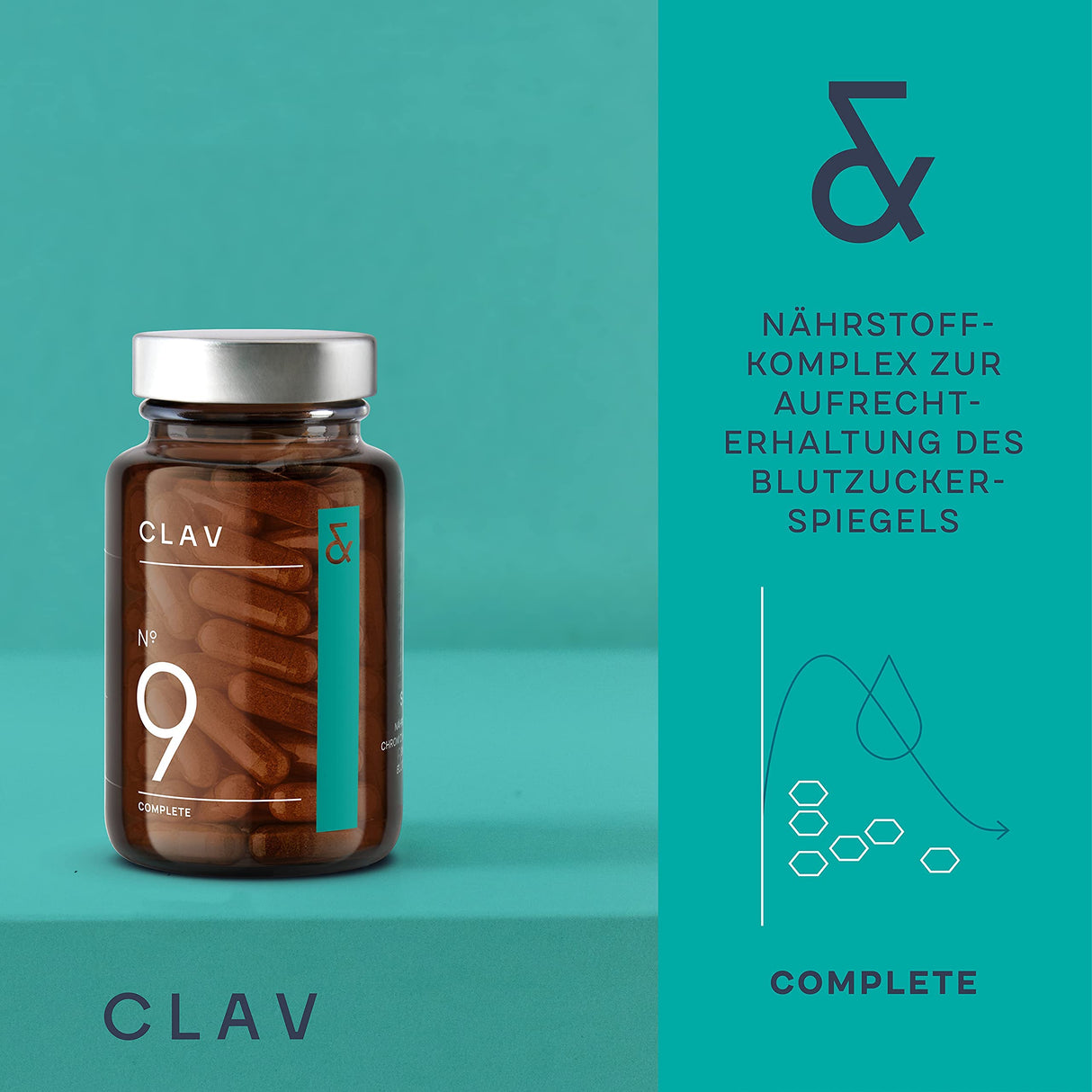 CLAV® N°9 SUGAR FIX - Capsule de scorțișoară cu 400 mg extract de scorțișoară, 40 μg crom și 10 mg zinc pe doză zilnică plus beta glucan, arbore de jambul și pepene amar - echilibru zahăr din sânge - 60 capsule - vegan