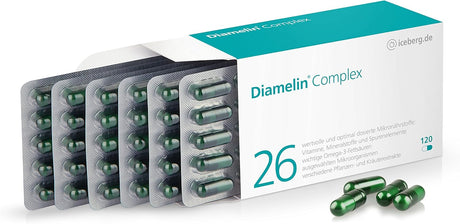 Diamelinkomplex - kosttillskott för en normal blodsockernivå med krom också lämplig för diabetiker - 26 vitaminer och mikronäringsämnen som OPC, kanel, ingefära, viktiga tarmbakterier