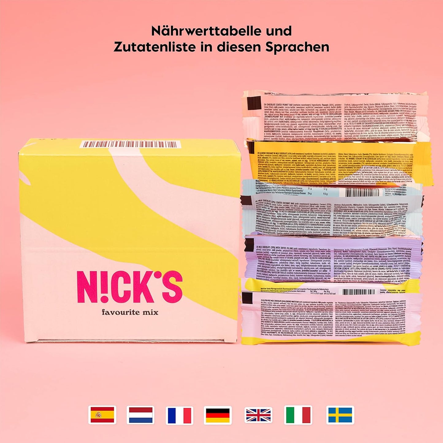 Nicks Chocolate Keto Bar Favorites Bland med chokoladebarer uden tilsat sukker, glutenfri, lavt kulhydrat slik (12 snacks barer)