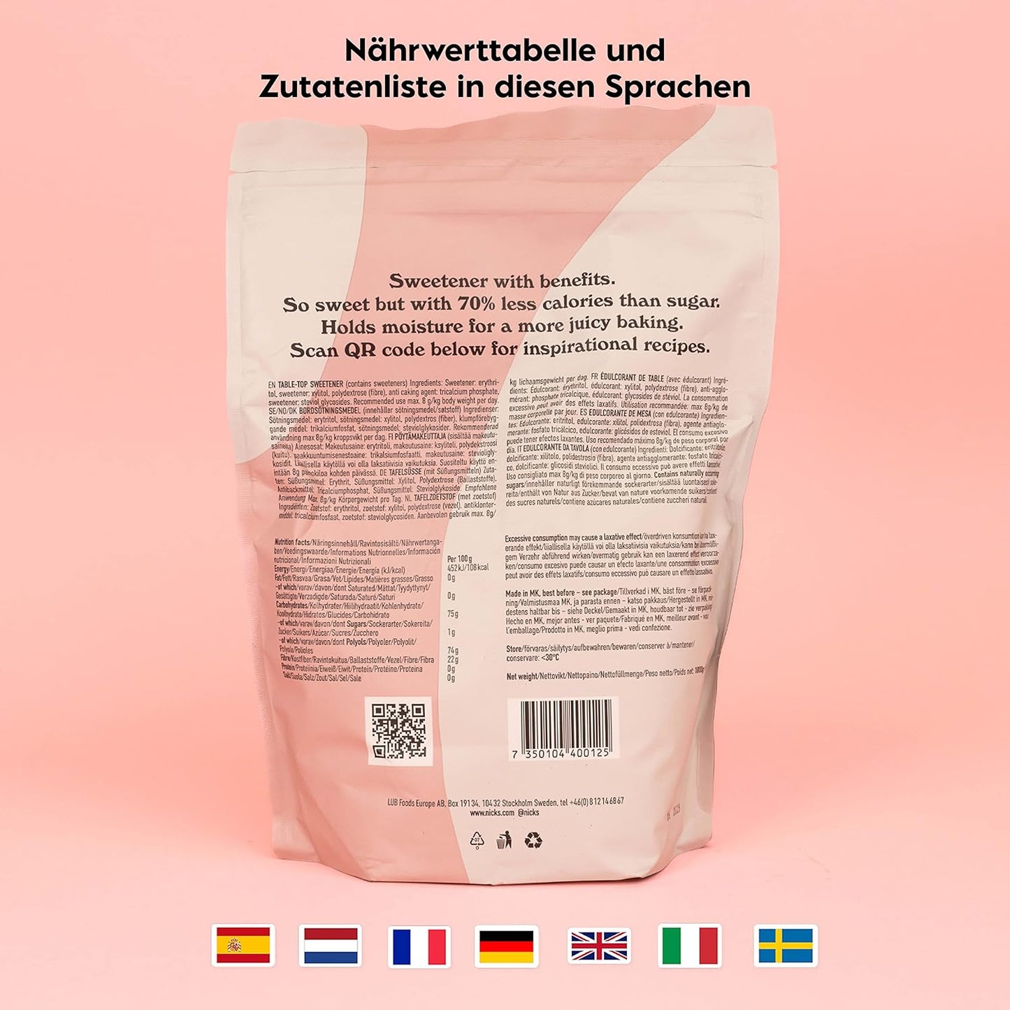 Nicks använder som socker, lågkalorisockerersättning, perfekt lågkolhydratbakningssötningsblandning av xylitol, erytritol, stevia och polydextros | Keto | Vegan (1 kg)