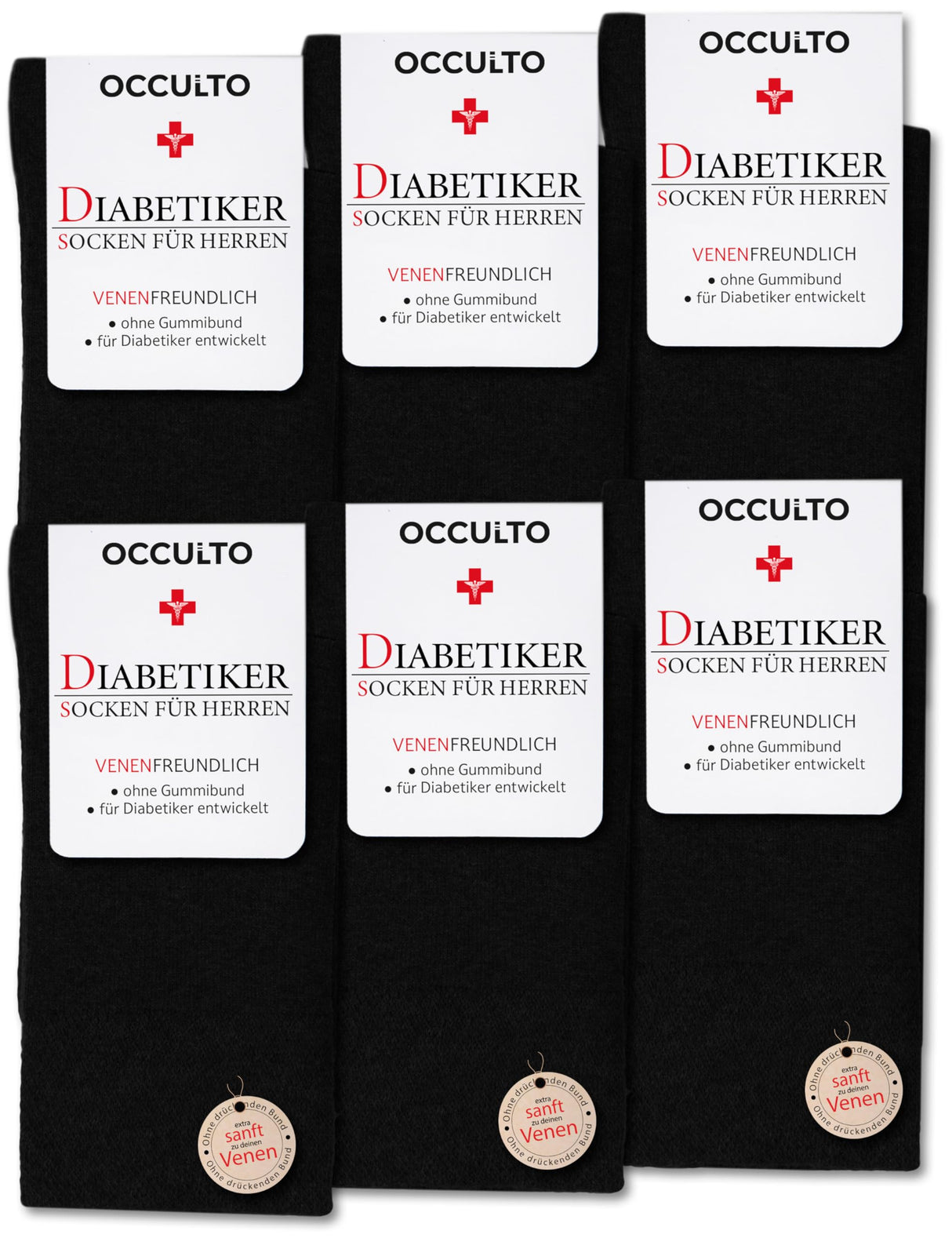 Occulto diabetiska strumpor män sömlösa utan elastisk midjeband bomull 6-pack (modell: Oliver)