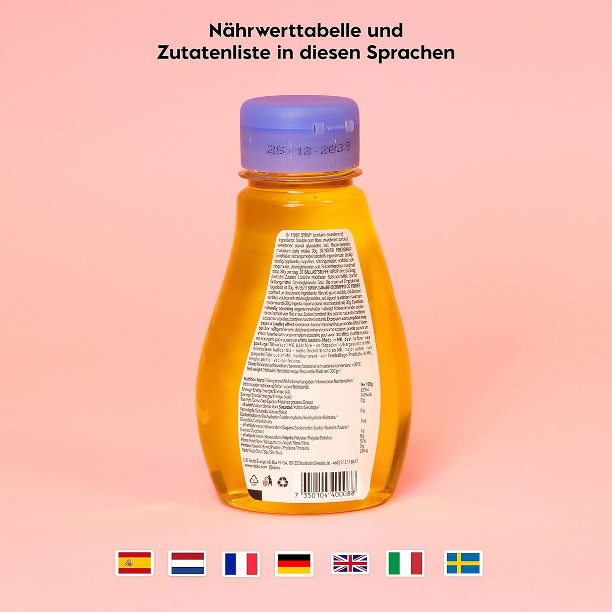 Nicks Fasersirup, hoher Faser -Keto -Süßstoff ohne Zucker, glutenfreie, kohlenhydratische vegane Zuckerersatz (300 g)