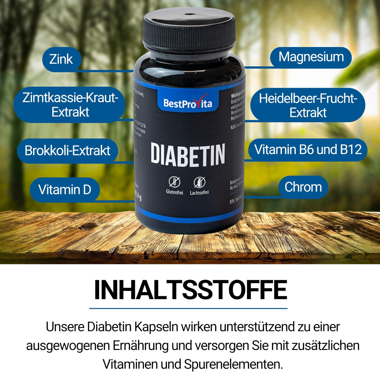 BestProvita diabetinkapslar (3 x 60 diabetinkapslar) - Naturligt multivitaminstöd för typ 2 -diabetes, sänkning av blodsocker och diabetes vitaminer