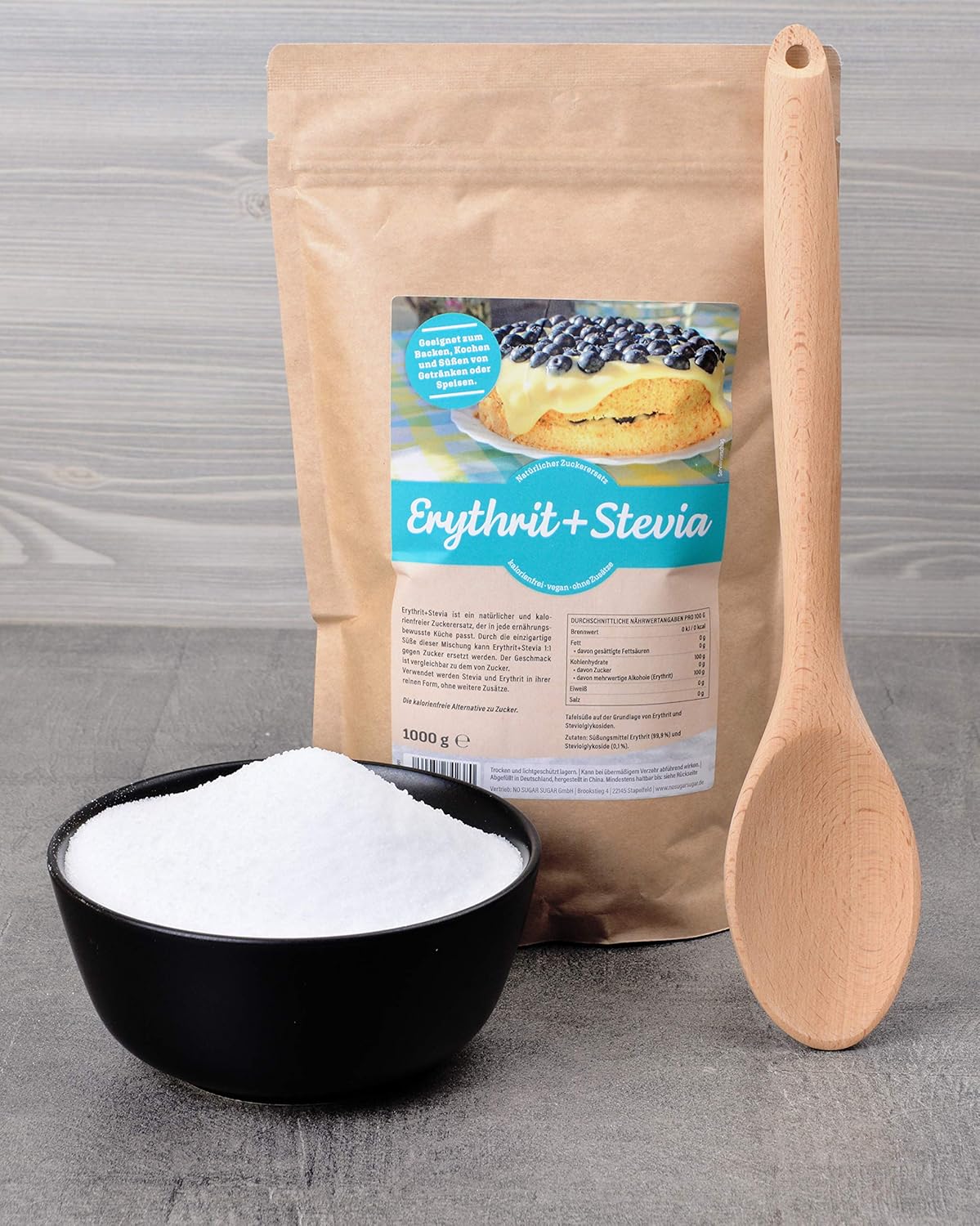 Erythritol + Stevia natürlicher Zuckerersatz ohne Kalorien 1: 1 Süße im Vergleich zu Zucker, ohne Geschmack seiner eigenen, gesunden Alternative zum Kochen, Backen, Süßungen (1 kg Doypack)