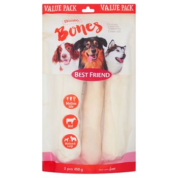 Mejor amigo Bones BigBite Chewing Roll White 28 cm, 3 paquete